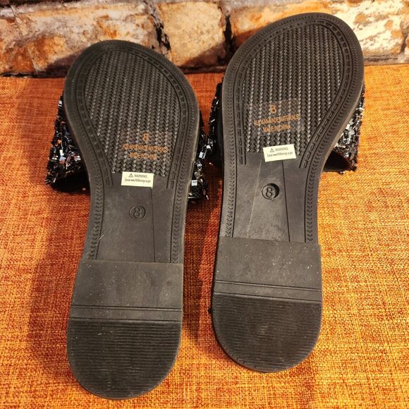 H2K Womens Glitter Bling Fancy Slide Flat Low Wedge Sparkle Sandals Shoes Black - Picture 5 of 7